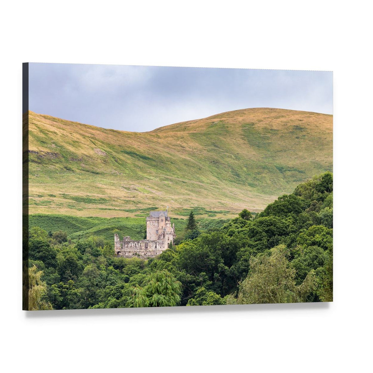 View of Castle Campbell Canvas Wall Art, single panel gallery wrapped canvas, angled product view