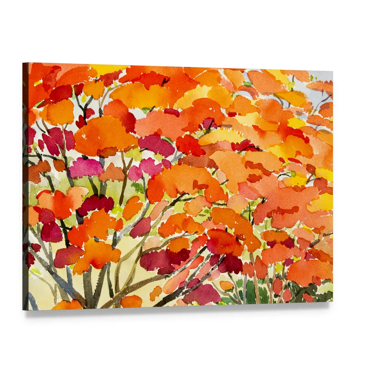 Peacock Flowers Watercolor Abstract Canvas Wall Art, single panel gallery wrapped canvas, angled product view