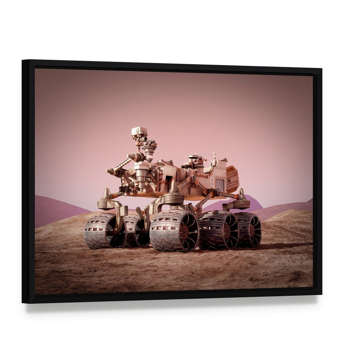 Rover on Planet Mars Canvas Wall Art, framed canvas in a black floater frame, angled product view