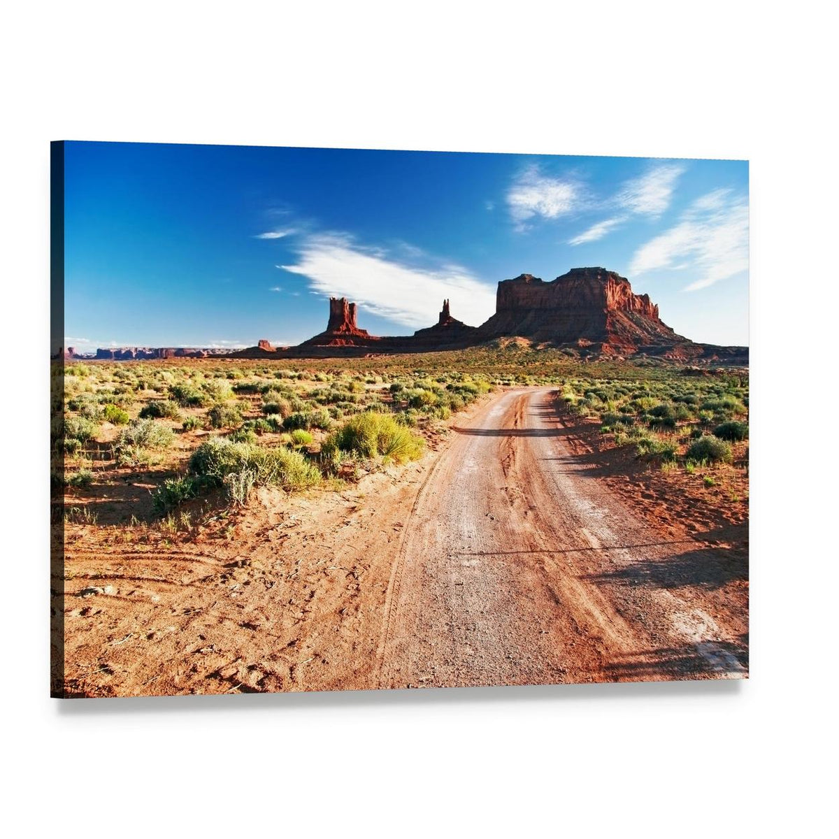 Sunny Day in Monument Valley Canvas Wall Art, single panel gallery wrapped canvas, angled product view