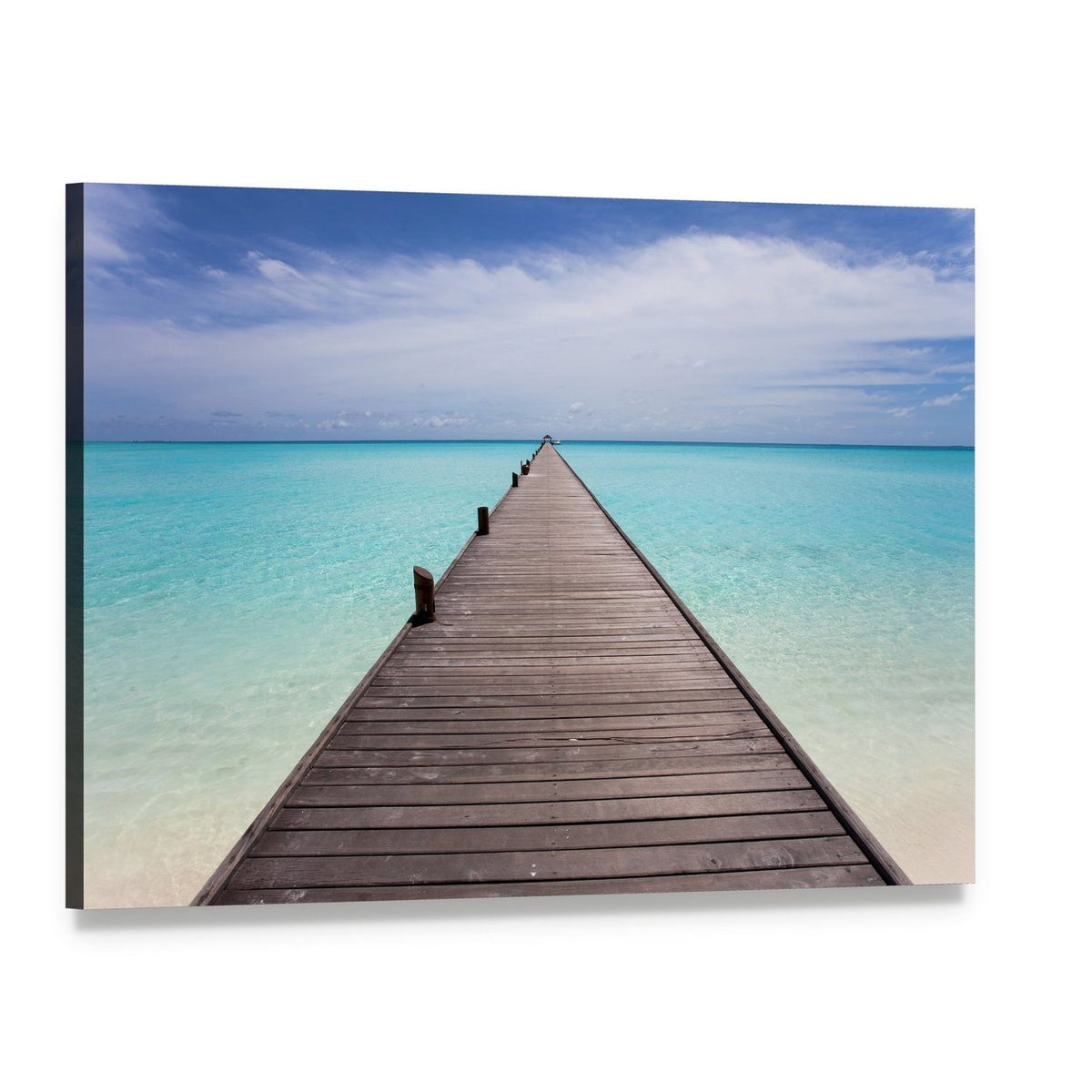 Endless Maldives Pier Canvas Wall Art, single panel gallery wrapped canvas, angled product view