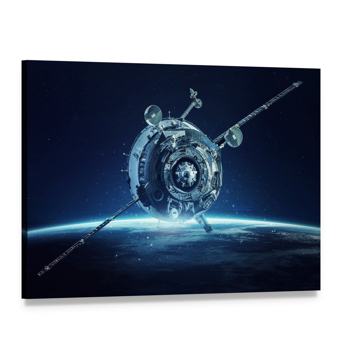 Alien Spacecraft Over Earth Canvas Wall Art, single panel gallery wrapped canvas, angled product view