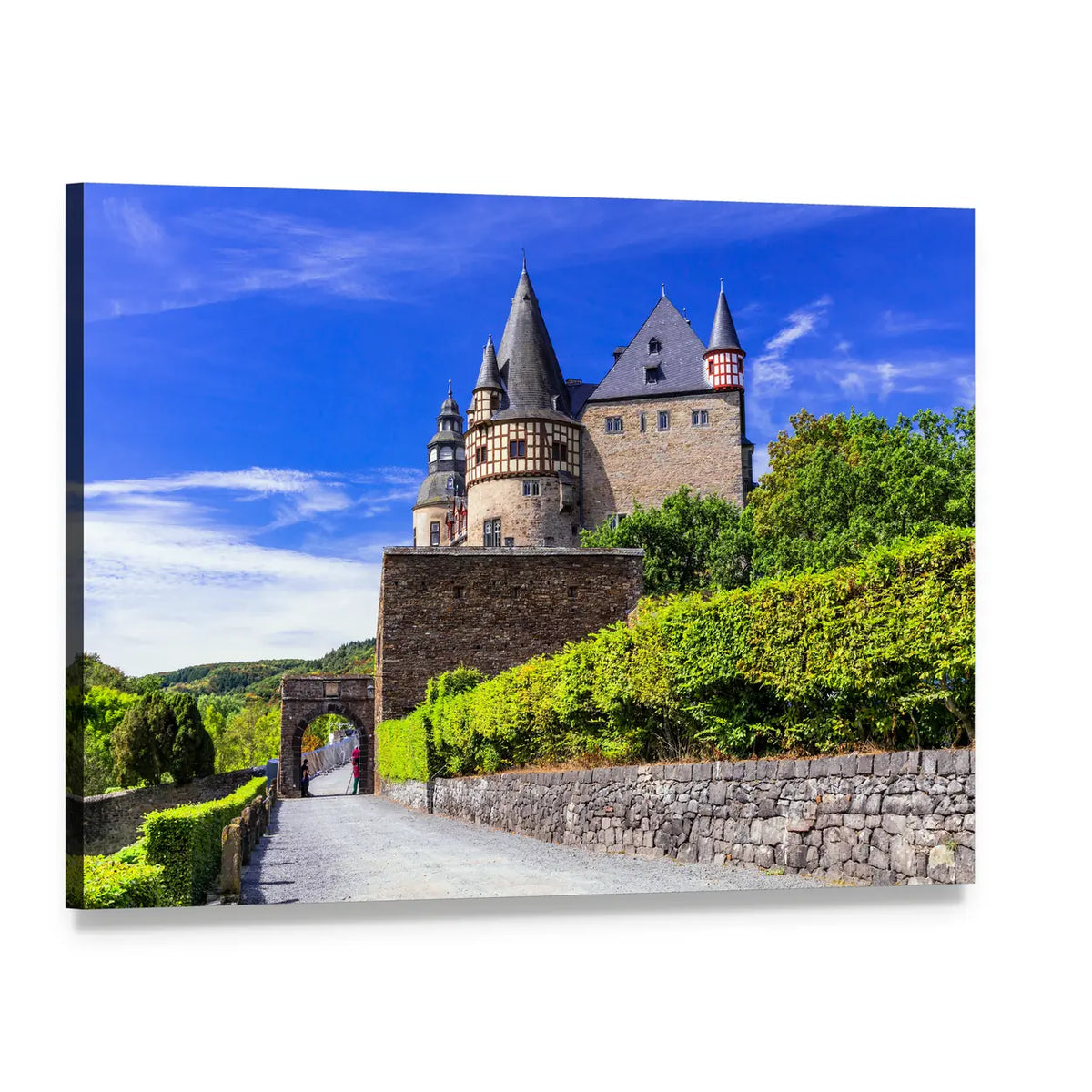 Old Burresheim Castle with Spired Towers Canvas Wall Art, single panel gallery wrapped canvas, angled product view