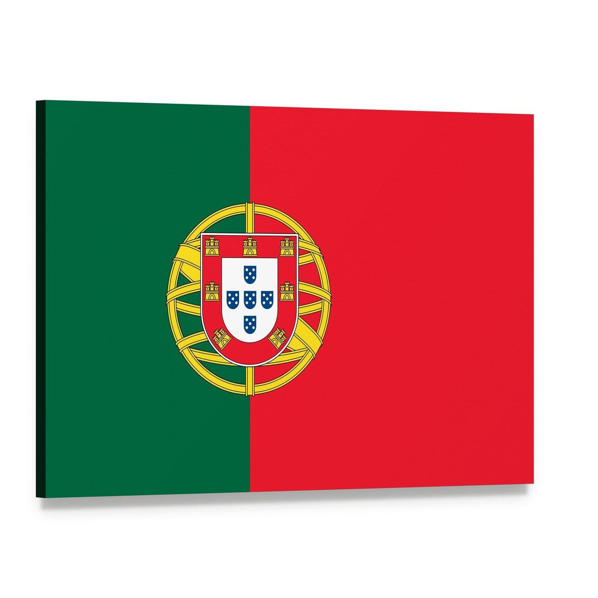 Portugal Flag with Coat of Arms Canvas Wall Art, single panel gallery wrapped canvas, angled product view