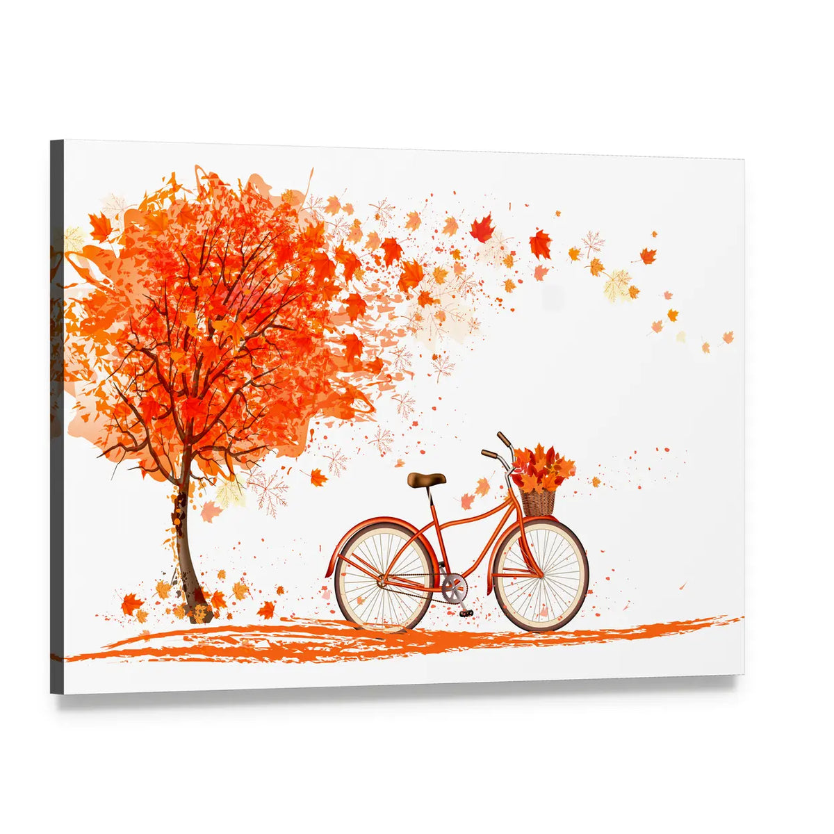 Bicycle Under an Autumn Tree Canvas Wall Art, single panel gallery wrapped canvas, angled product view