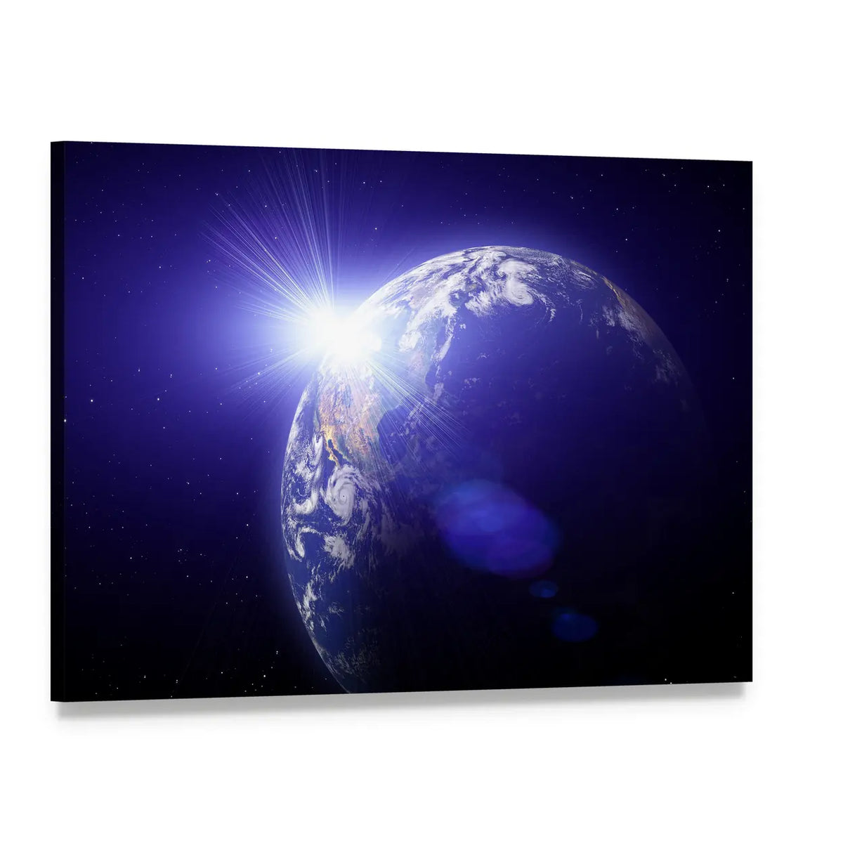 Planet Earth and Sun View from Outer Space Canvas Wall Art, single panel gallery wrapped canvas, angled product view