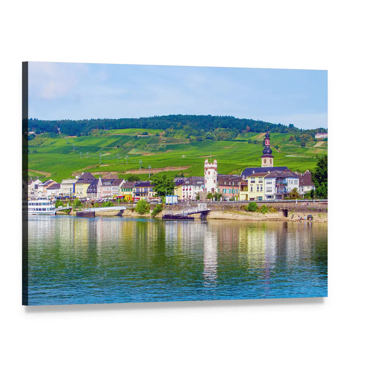 Rudesheim Am Rhein Riverfront Vineyards Canvas Wall Art, single panel gallery wrapped canvas, angled product view