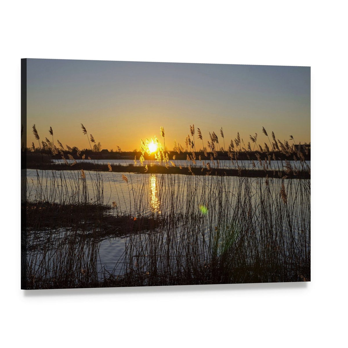 Spring Sunset on the River Canvas Wall Art, single panel gallery wrapped canvas, angled product view