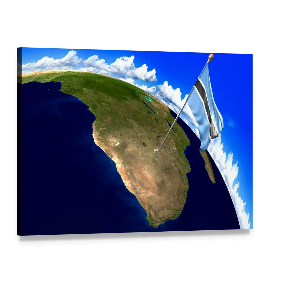 Botswana Flag on Satellite View of Africa Canvas Wall Art, single panel gallery wrapped canvas, angled product view
