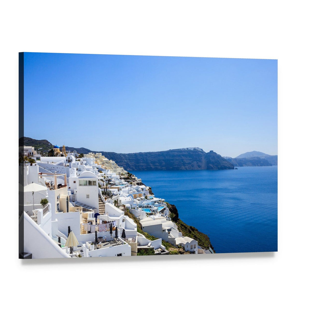 Santorini Island in Daylight Canvas Wall Art, single panel gallery wrapped canvas, angled product view