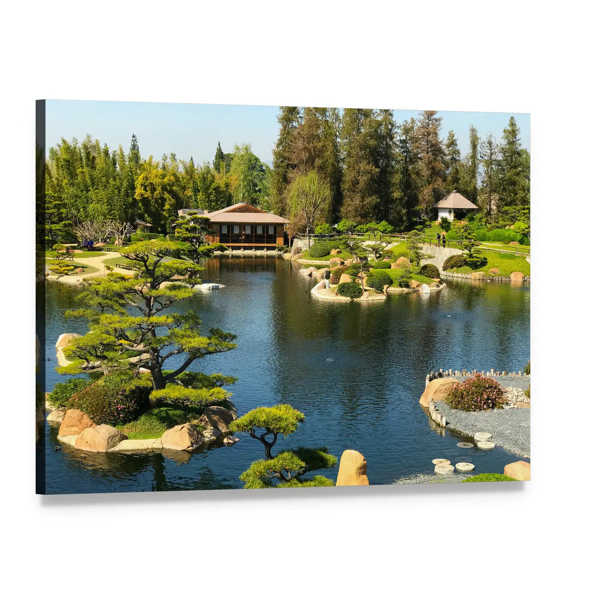 Japanese Garden with Pond Canvas Wall Art, single panel gallery wrapped canvas, angled product view