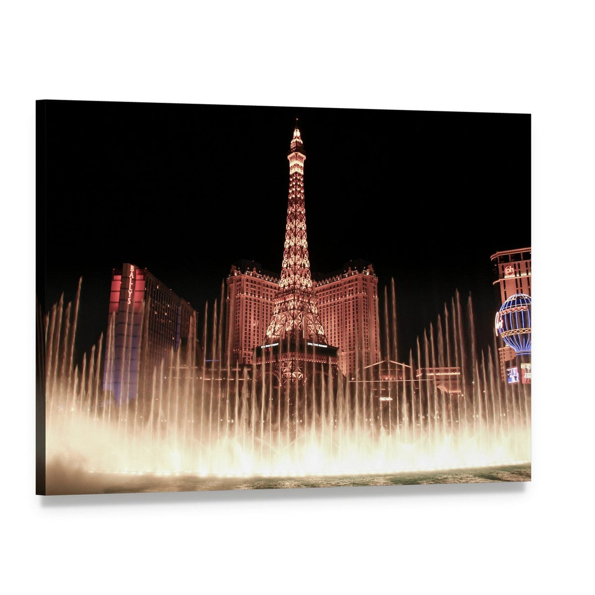 Dancing Fountains at Las Vegas Canvas Wall Art, single panel gallery wrapped canvas, angled product view