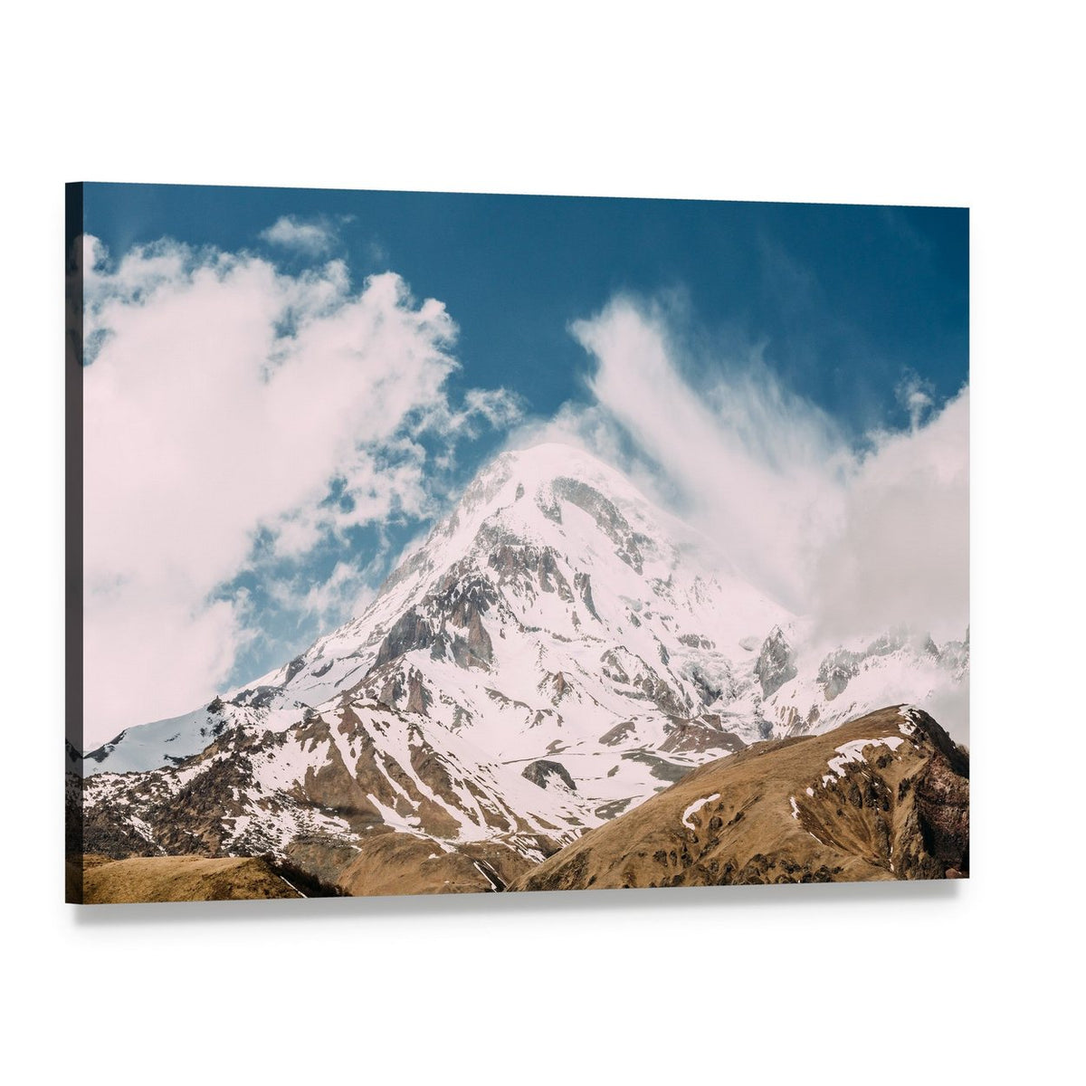 Peak of Mount Kazbek Canvas Wall Art, single panel gallery wrapped canvas, angled product view