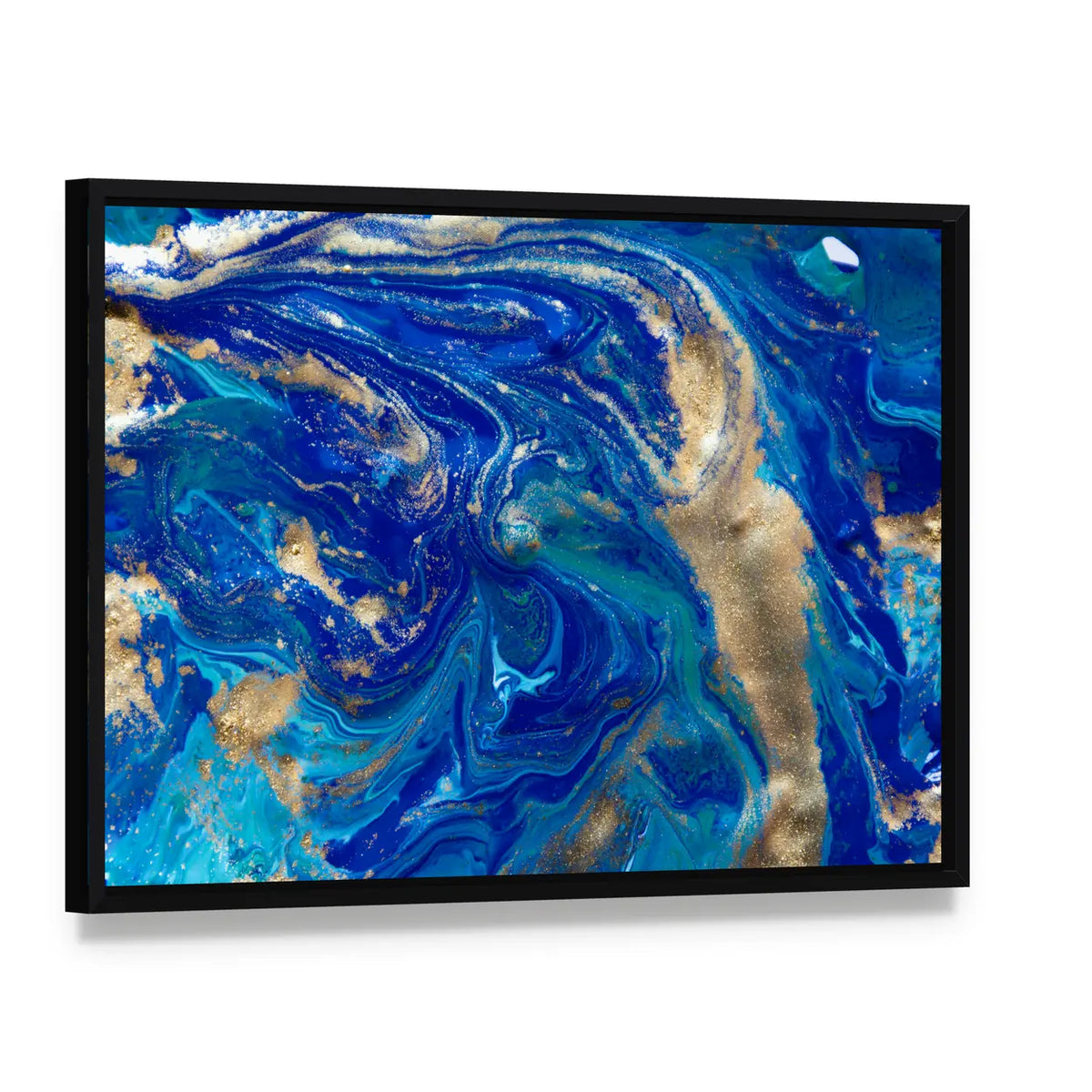 Liquid Marble Pattern Canvas Wall Art, framed canvas in a black floater frame, angled product view