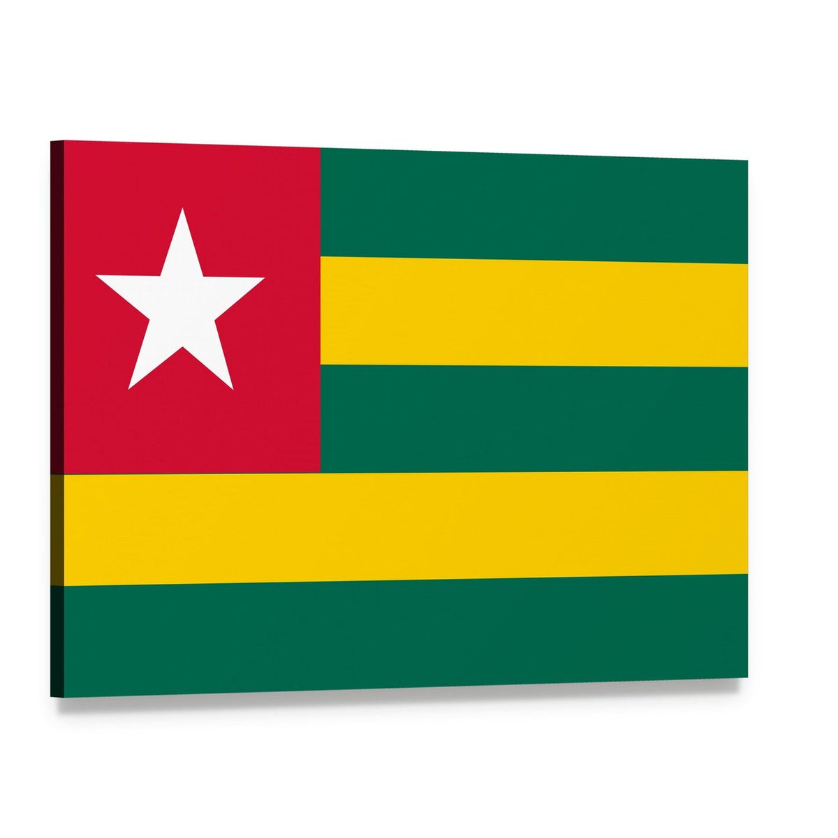 Togo Flag Geometric Design Canvas Wall Art, single panel gallery wrapped canvas, angled product view