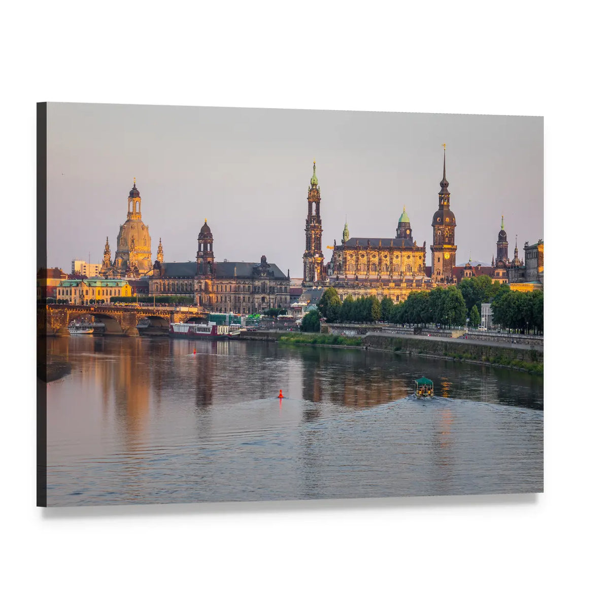 Dresden River Bridge at Golden Hour Canvas Wall Art, single panel gallery wrapped canvas, angled product view