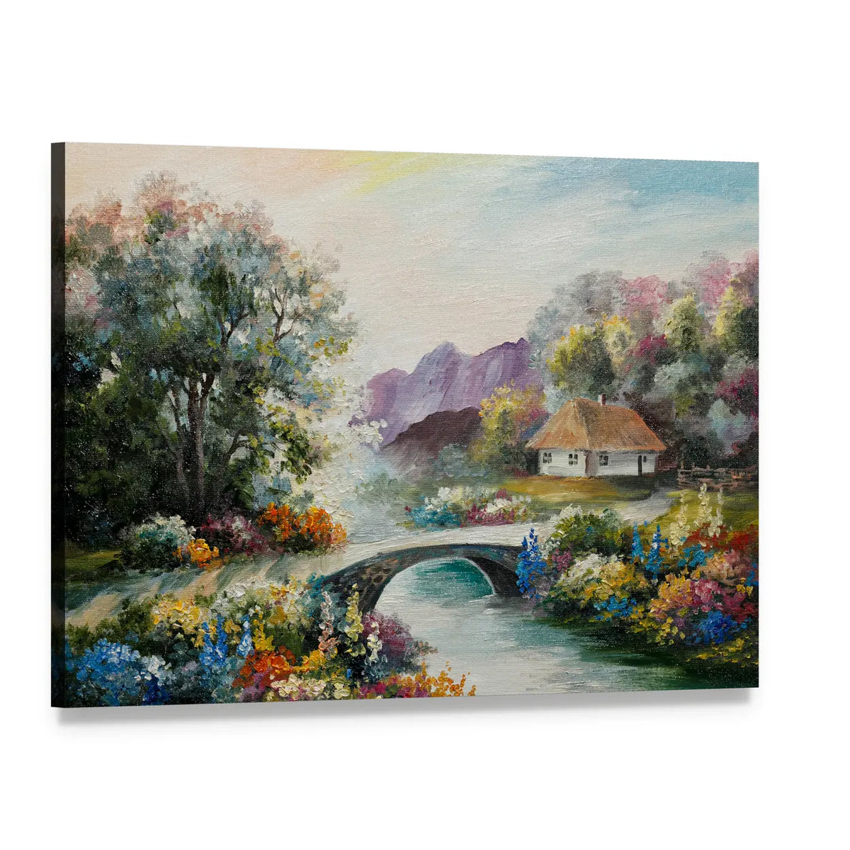 House in the Forest Canvas Wall Art, single panel gallery wrapped canvas, angled product view