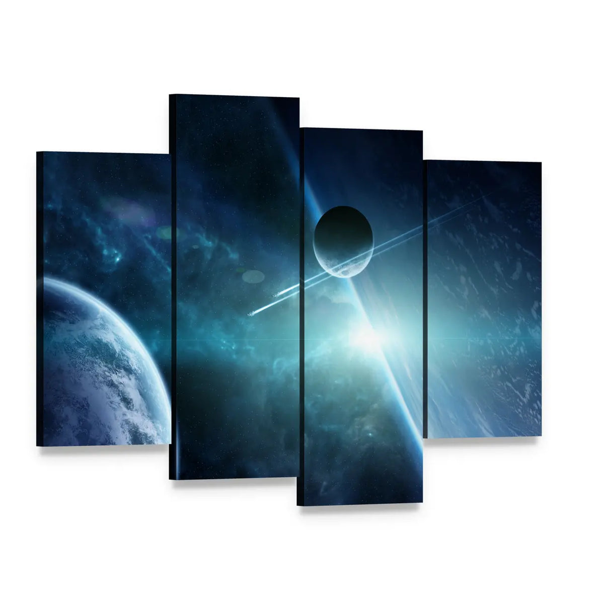 View of a Distant Planet System from Space Canvas Wall Art, 4 panel 4 Pop layout gallery wrapped canvas set, angled product view