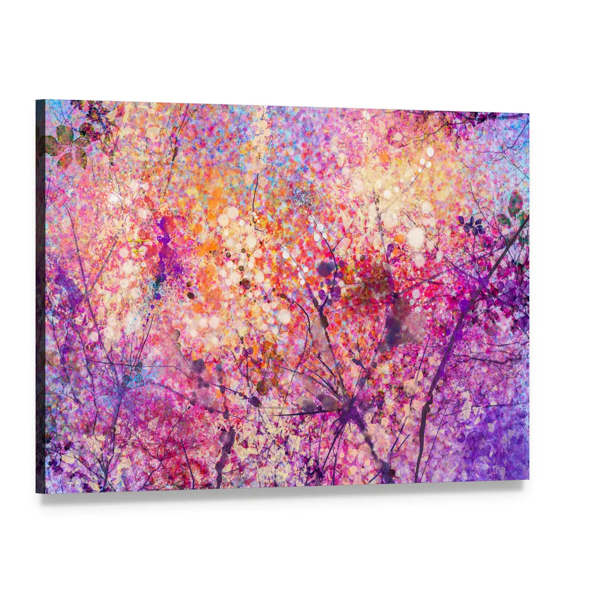 Abstract Cherry Blossom Canvas Wall Art, single panel gallery wrapped canvas, angled product view
