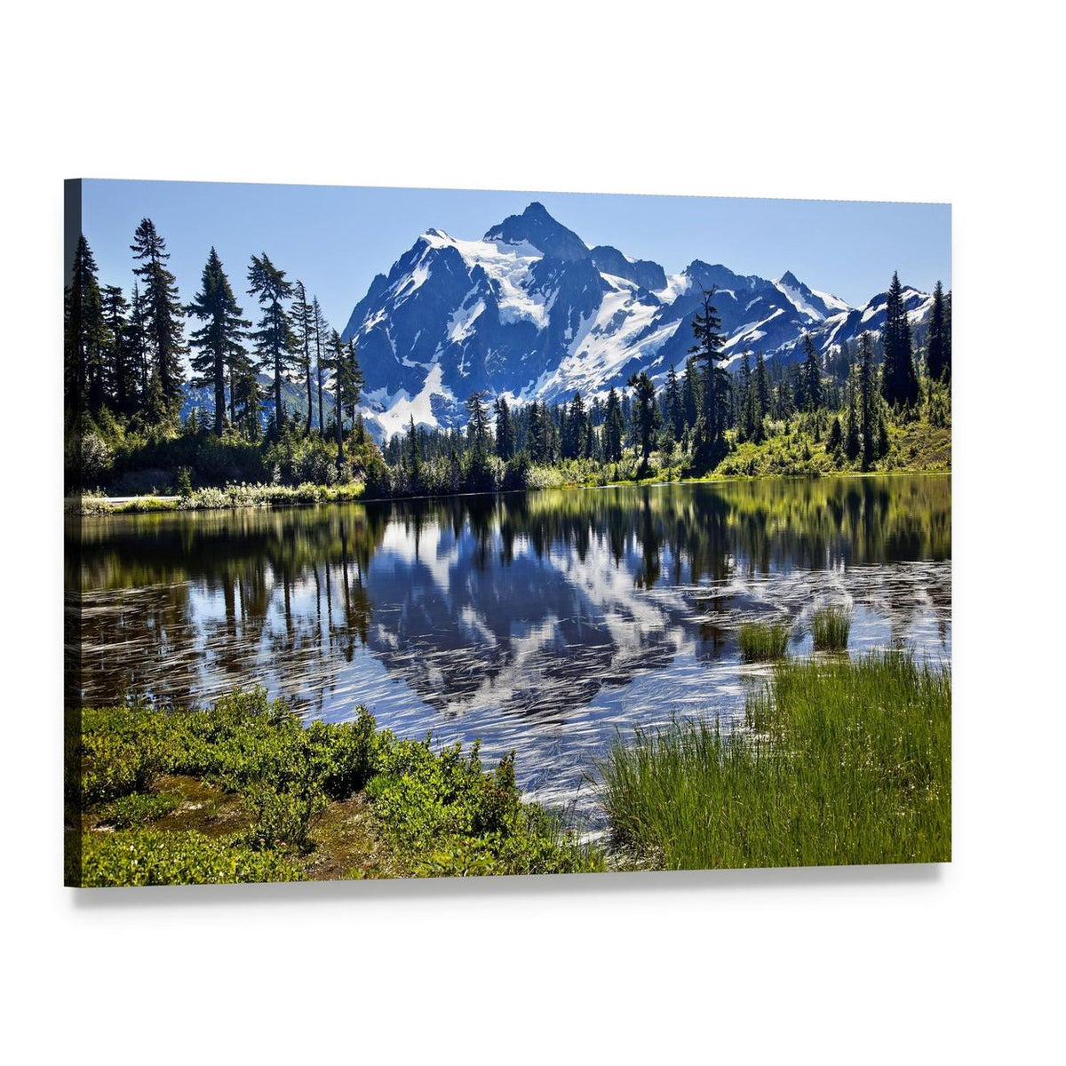 Mount Shuksan with Lake Reflection Canvas Wall Art, single panel gallery wrapped canvas, angled product view
