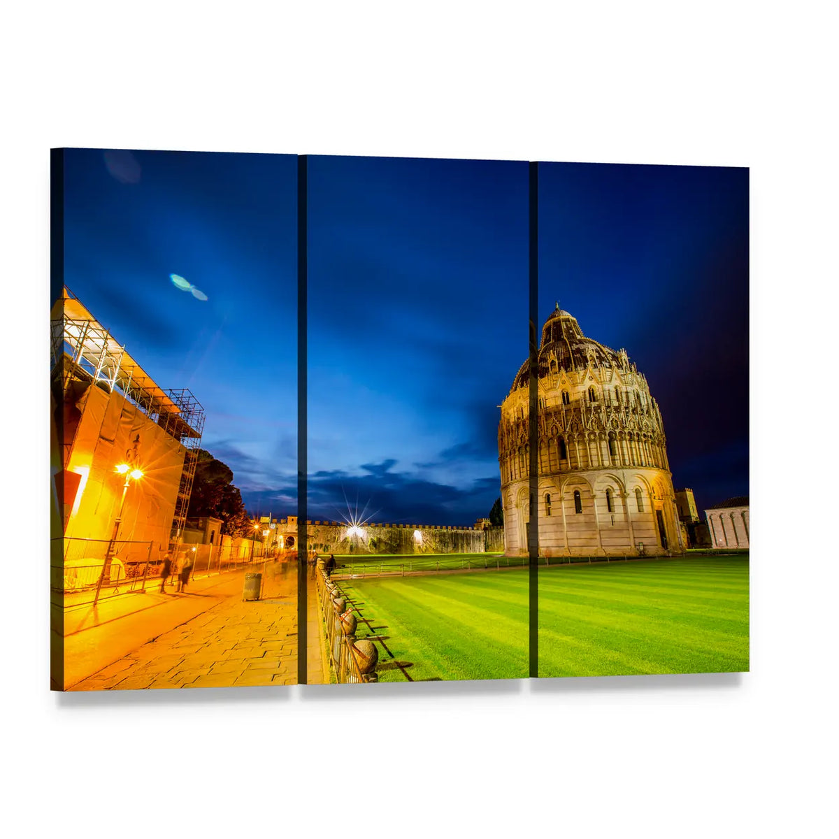 Piazza Dei Miracoli at Twilight Canvas Wall Art, 3 panel 3 Horizontal layout gallery wrapped canvas set, angled product view