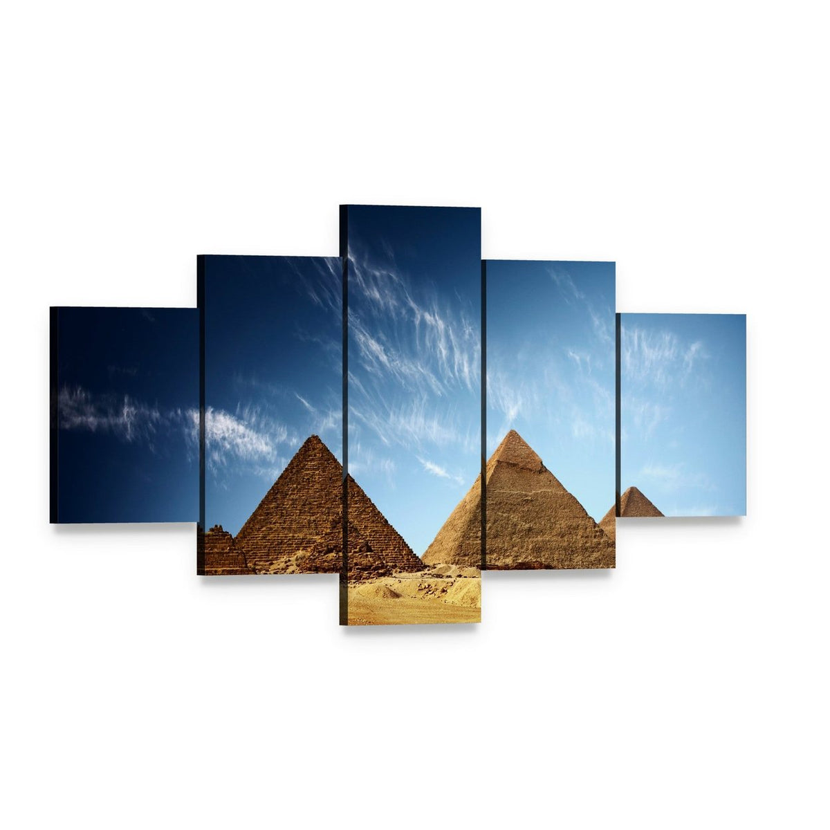 Giza Valley with Great Pyramids Canvas Wall Art, 5 panel 5 Star layout gallery wrapped canvas set, angled product view