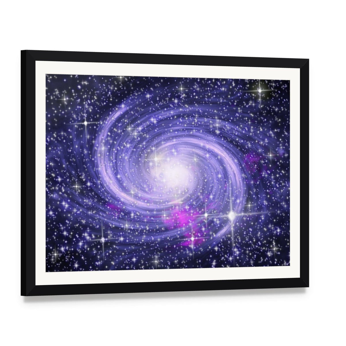 Big Spiral Galaxy Canvas Wall Art, framed print with white mat and black frame, angled product view