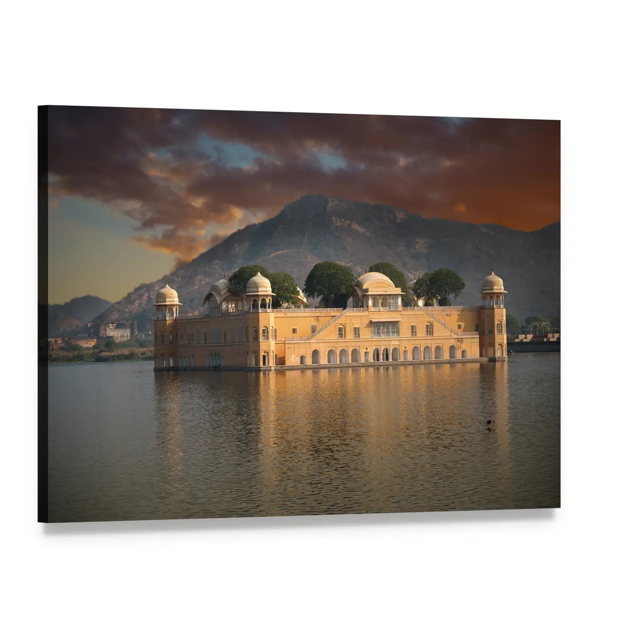 Water Palace at Sunset Canvas Wall Art, single panel gallery wrapped canvas, angled product view