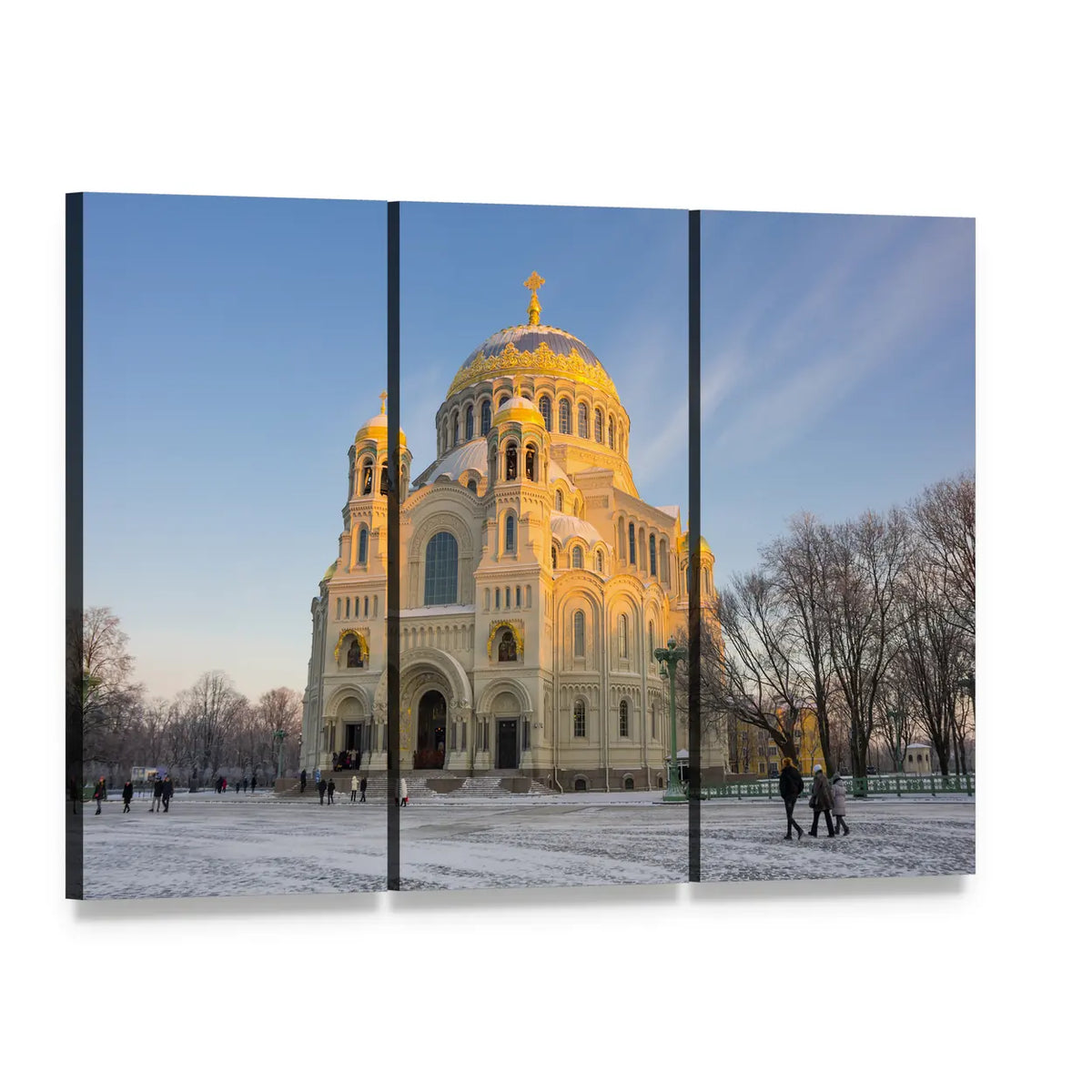 Naval Cathedral in Russia Canvas Wall Art, 3 panel 3 Horizontal layout gallery wrapped canvas set, angled product view