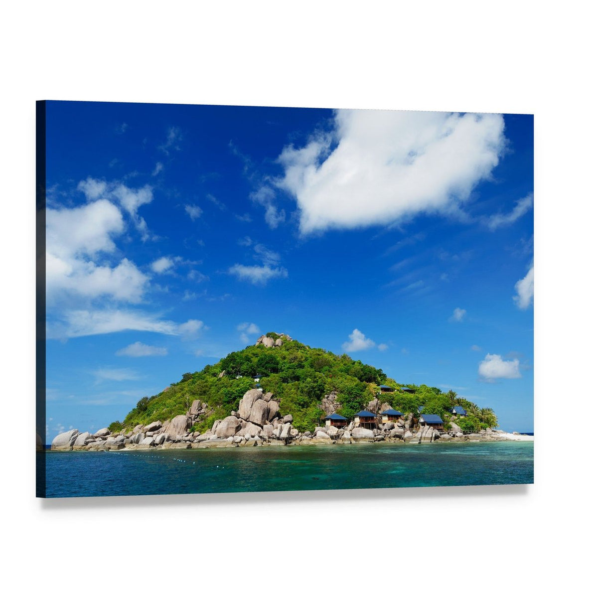 Koh Nang Yuan Island Under Blue Sky Canvas Wall Art, single panel gallery wrapped canvas, angled product view