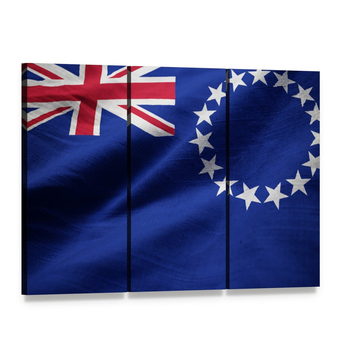 Cook Islands Flag Close-up Canvas Wall Art, 3 panel 3 Horizontal layout gallery wrapped canvas set, angled product view