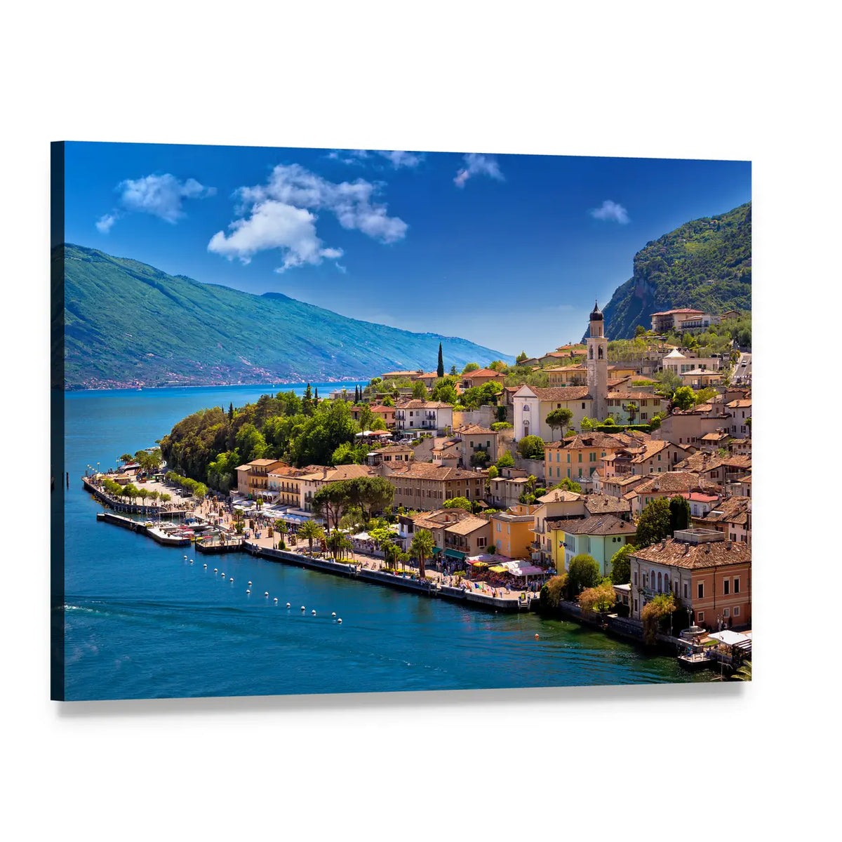 Limone Sul Garda Lakeside Promenade Canvas Wall Art, single panel gallery wrapped canvas, angled product view