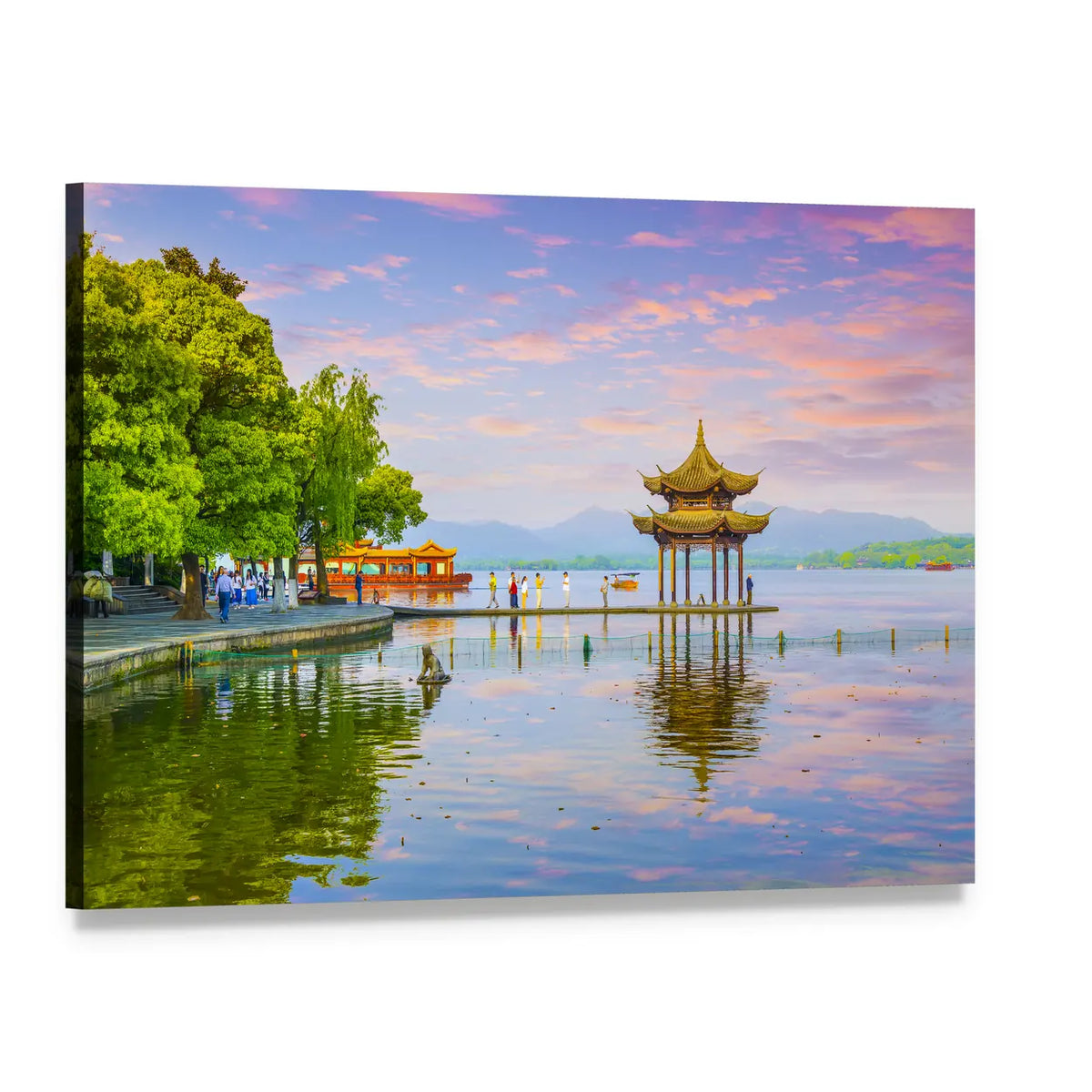 West Lake Hangzhou at Sunset Canvas Wall Art, single panel gallery wrapped canvas, angled product view