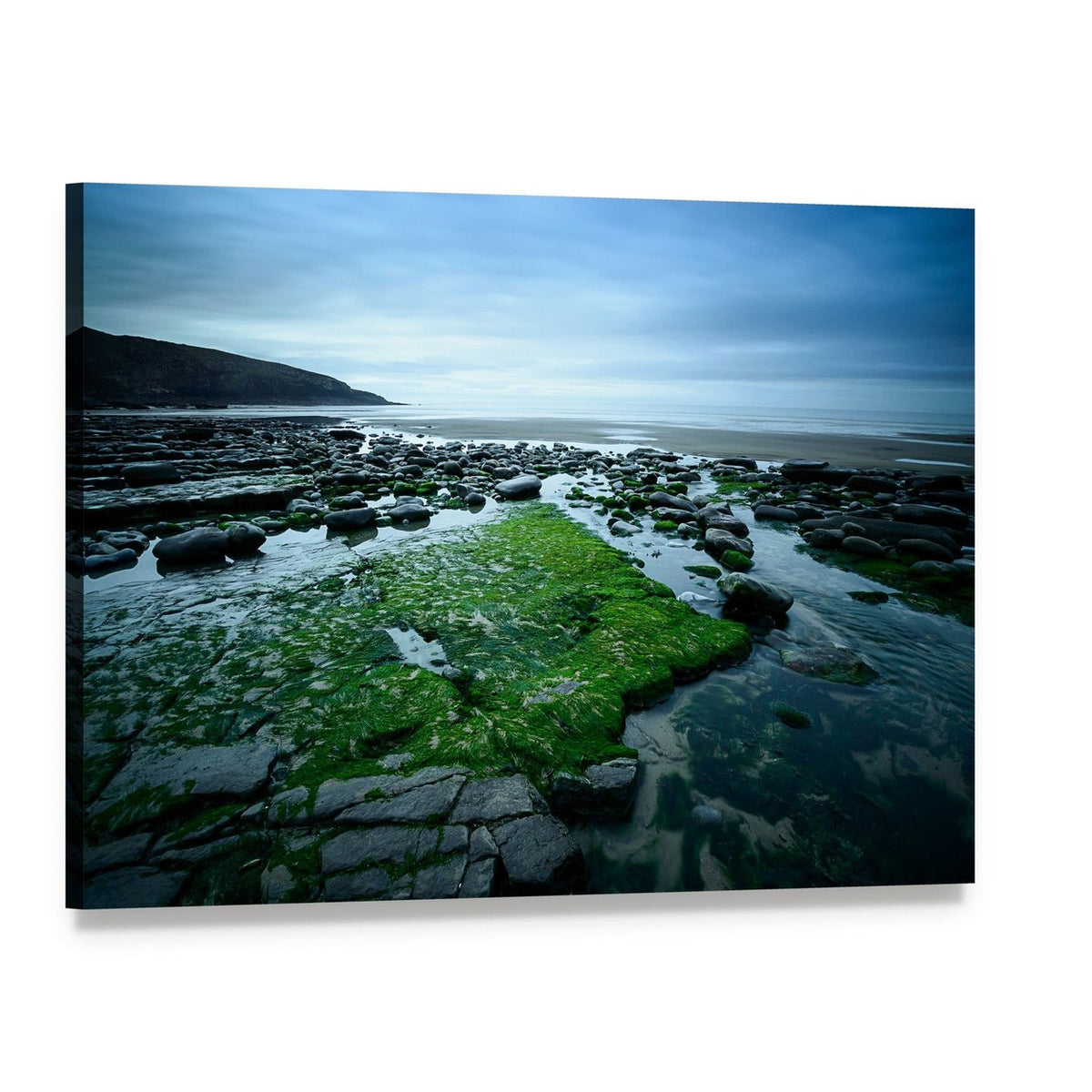 Dunraven Bay Seaweed-covered Shoreline Canvas Wall Art, single panel gallery wrapped canvas, angled product view