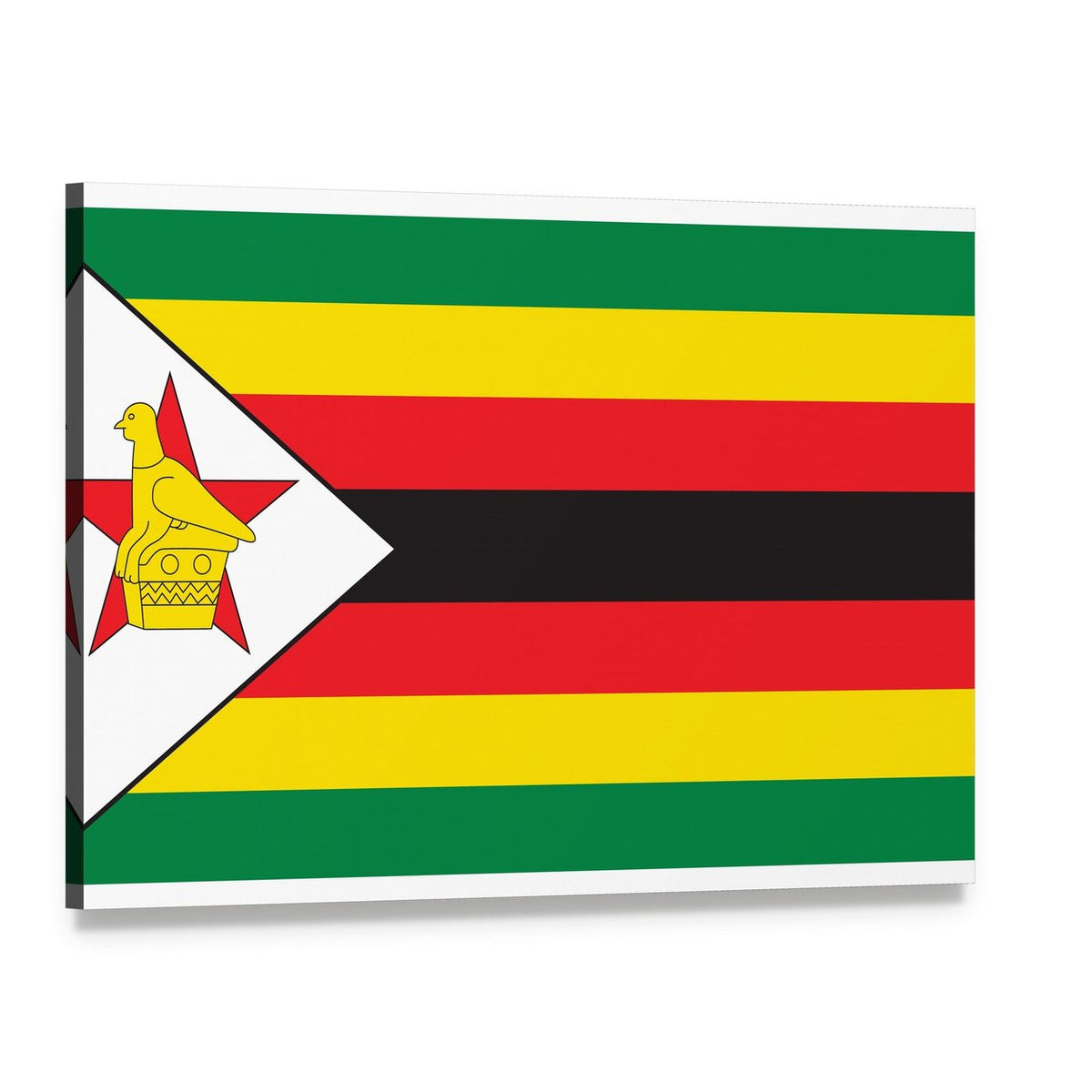 Zimbabwe Flag with Bird and Red Star Canvas Wall Art, single panel gallery wrapped canvas, angled product view