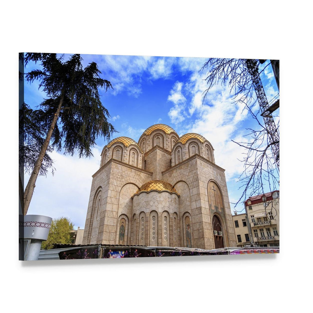 Orthodox Church with Golden Onion Domes Canvas Wall Art, single panel gallery wrapped canvas, angled product view