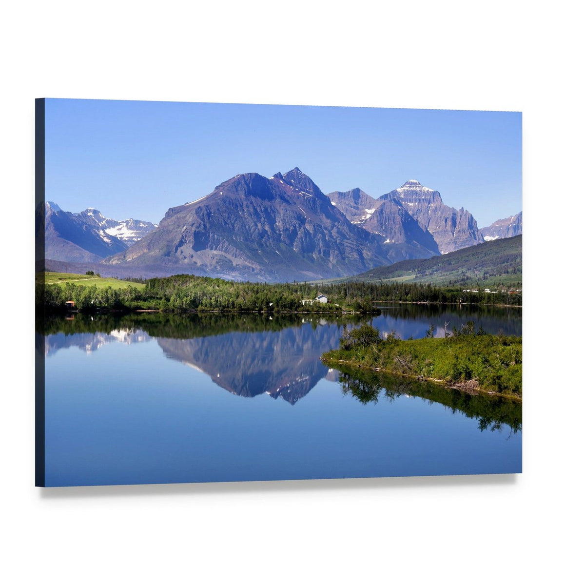 Glacier National Park Lake Reflection Canvas Wall Art, single panel gallery wrapped canvas, angled product view