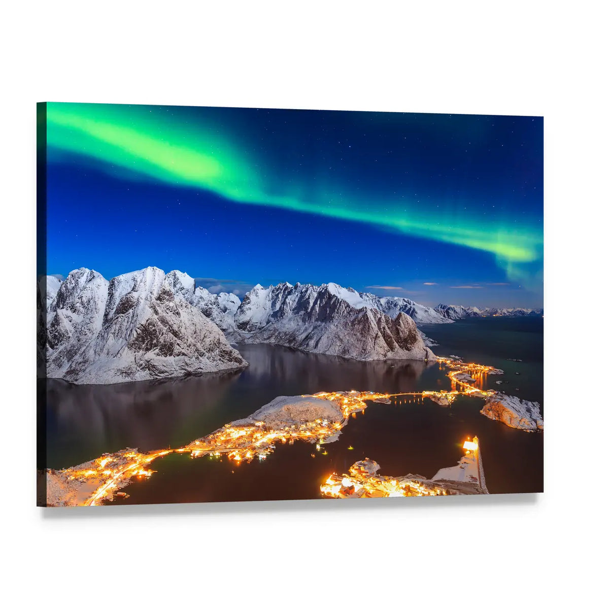 Aurora Over Reinebringen Mountain Ridge Canvas Wall Art, single panel gallery wrapped canvas, angled product view