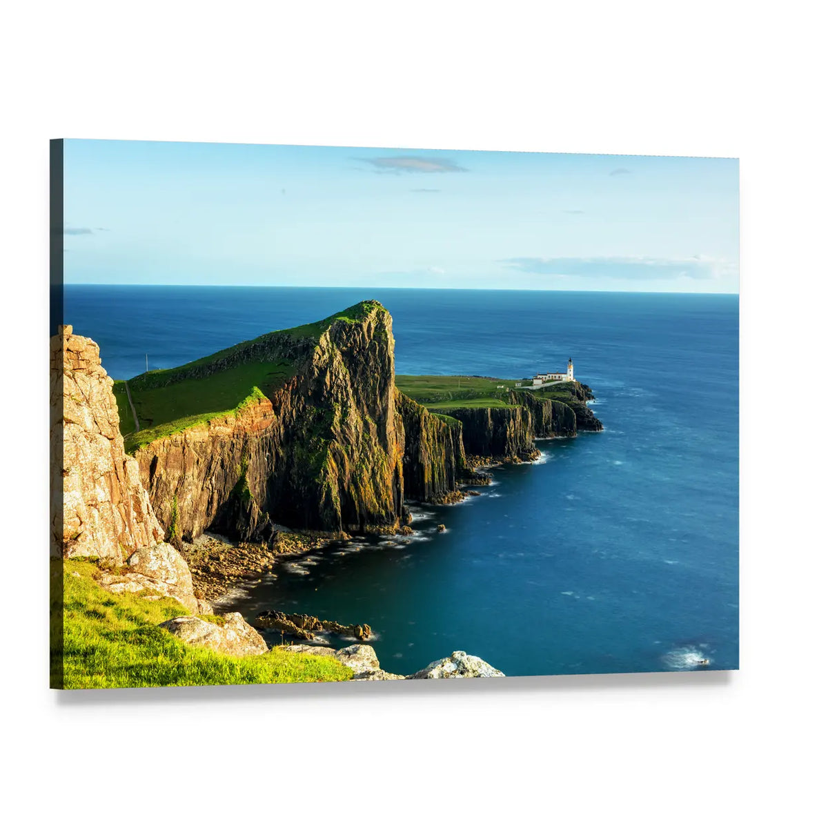 Neist Point Lighthouse on Rugged Cliffs Canvas Wall Art, single panel gallery wrapped canvas, angled product view
