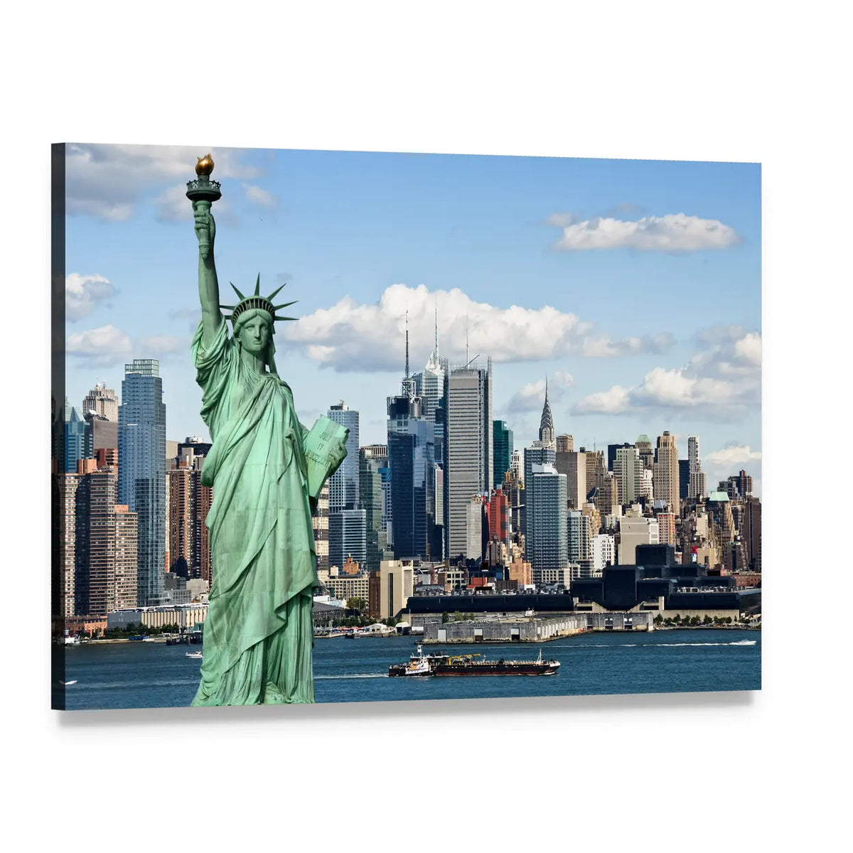Statue of Liberty and Nyc Skyline Canvas Wall Art, single panel gallery wrapped canvas, angled product view