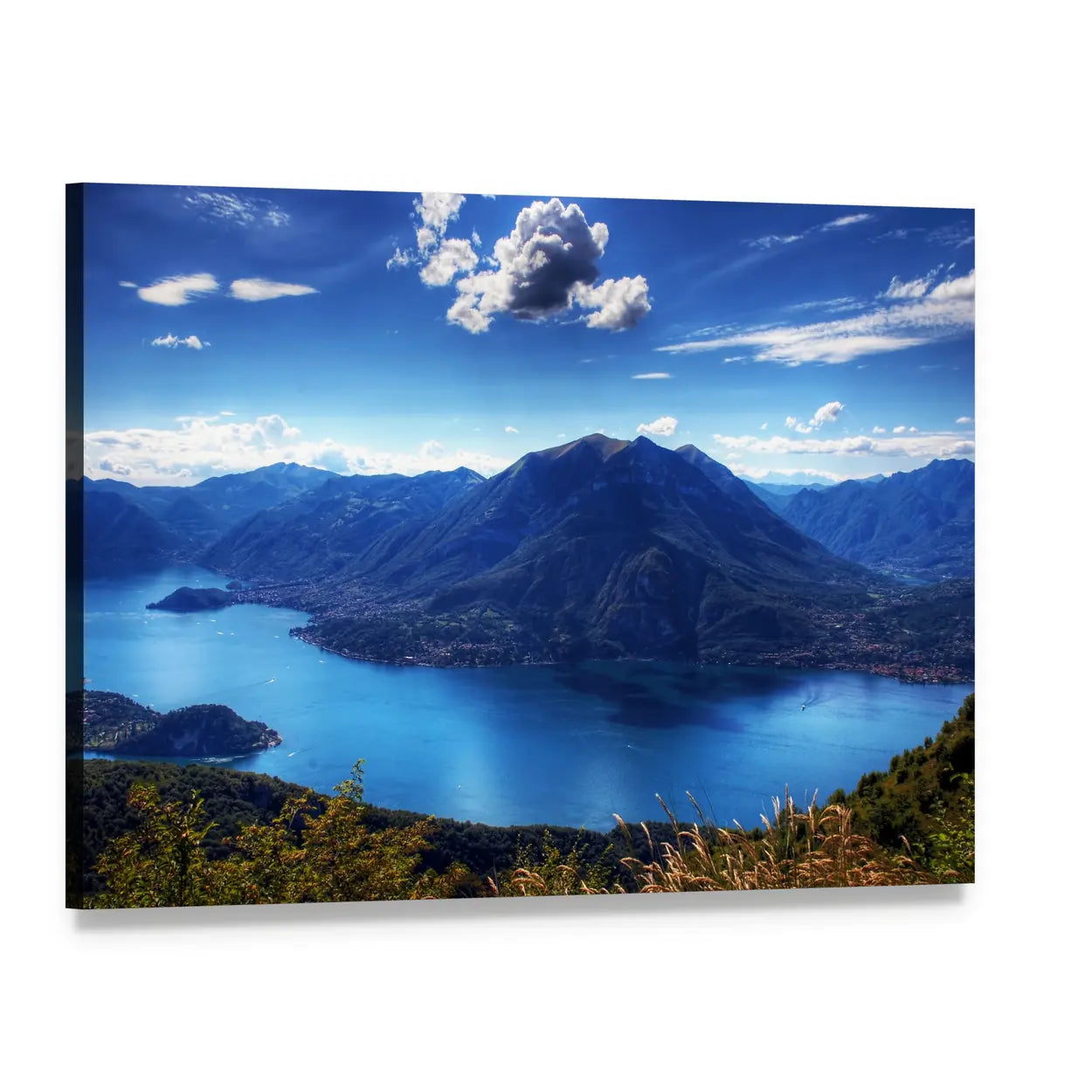 Como and Lugano Lakes Canvas Wall Art, single panel gallery wrapped canvas, angled product view