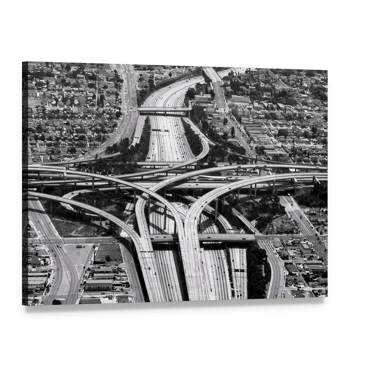 Gray Highway Interchange at Los Angeles Airport Canvas Wall Art, single panel gallery wrapped canvas, angled product view