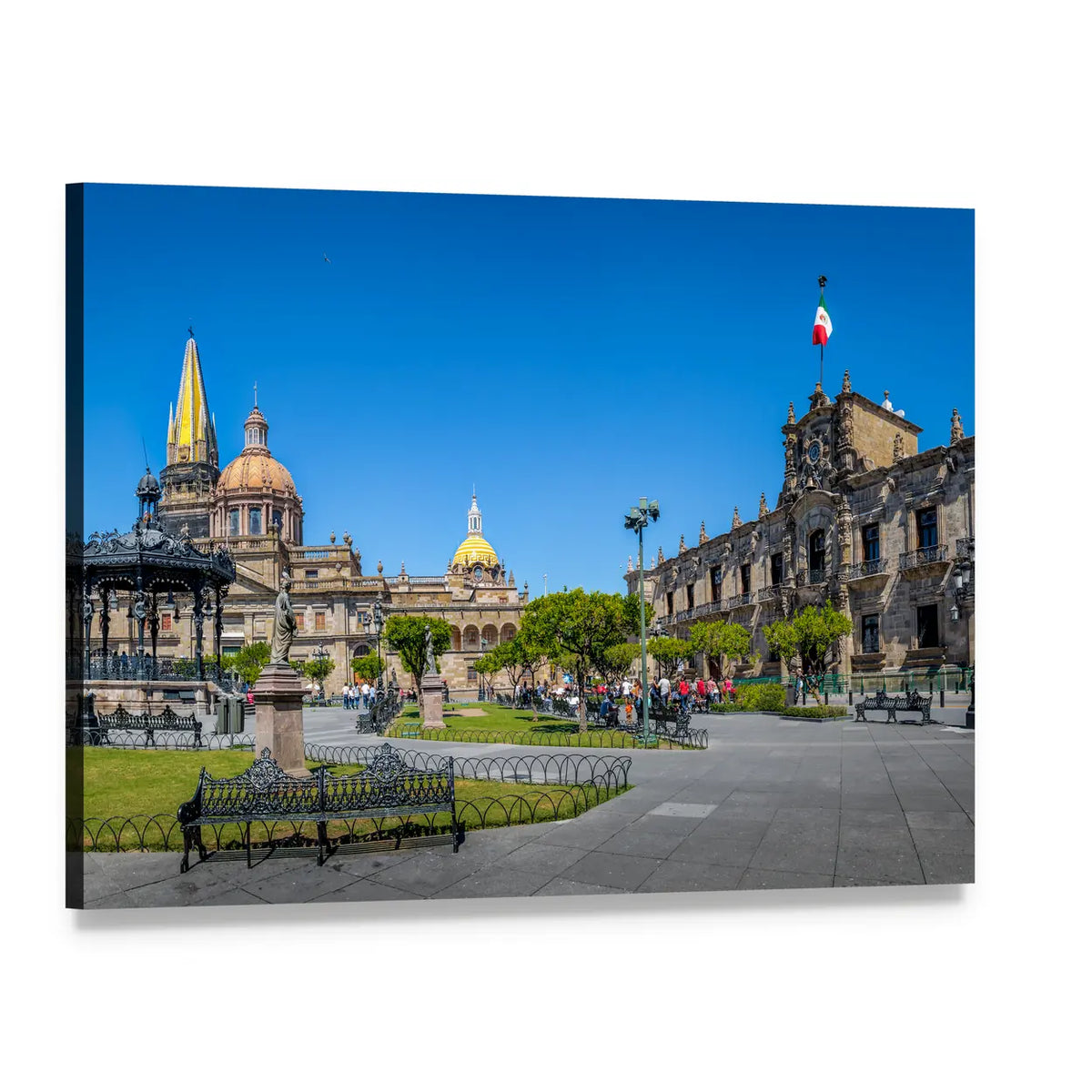 Guadalajara Cathedral Plaza Canvas Wall Art, single panel gallery wrapped canvas, angled product view