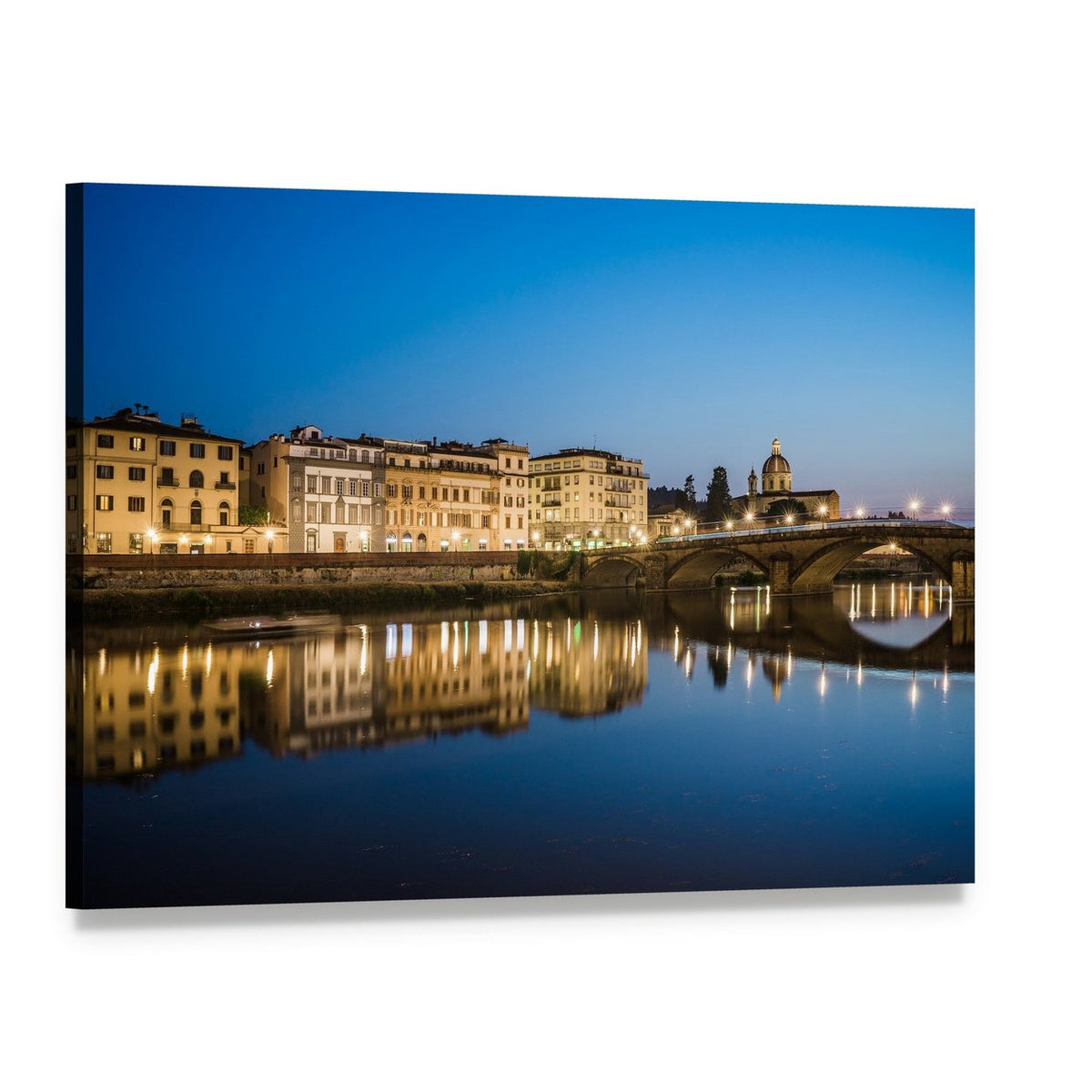 Arno River Reflections Canvas Wall Art, single panel gallery wrapped canvas, angled product view