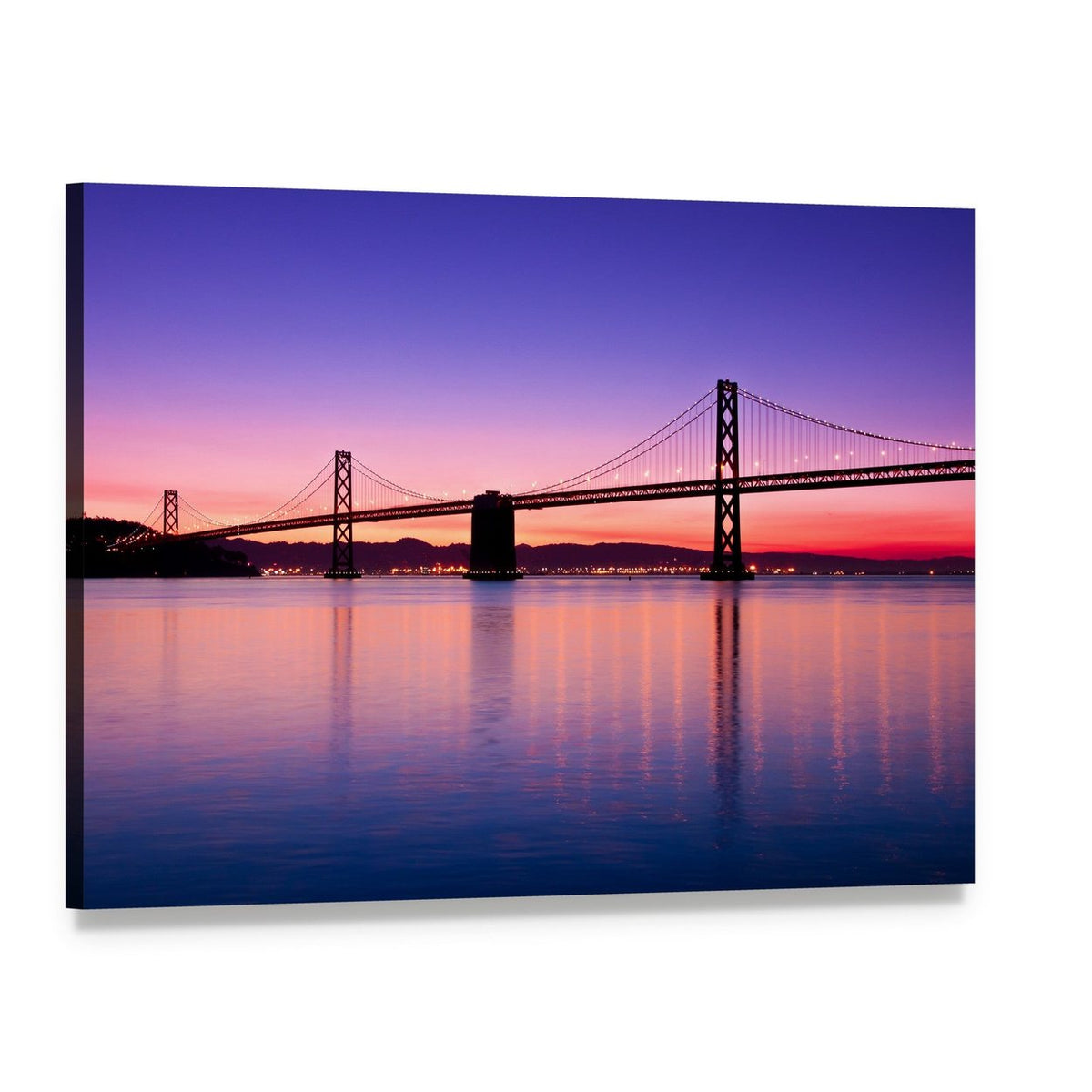 San Francisco Bay Bridge at Twilight Canvas Wall Art, single panel gallery wrapped canvas, angled product view