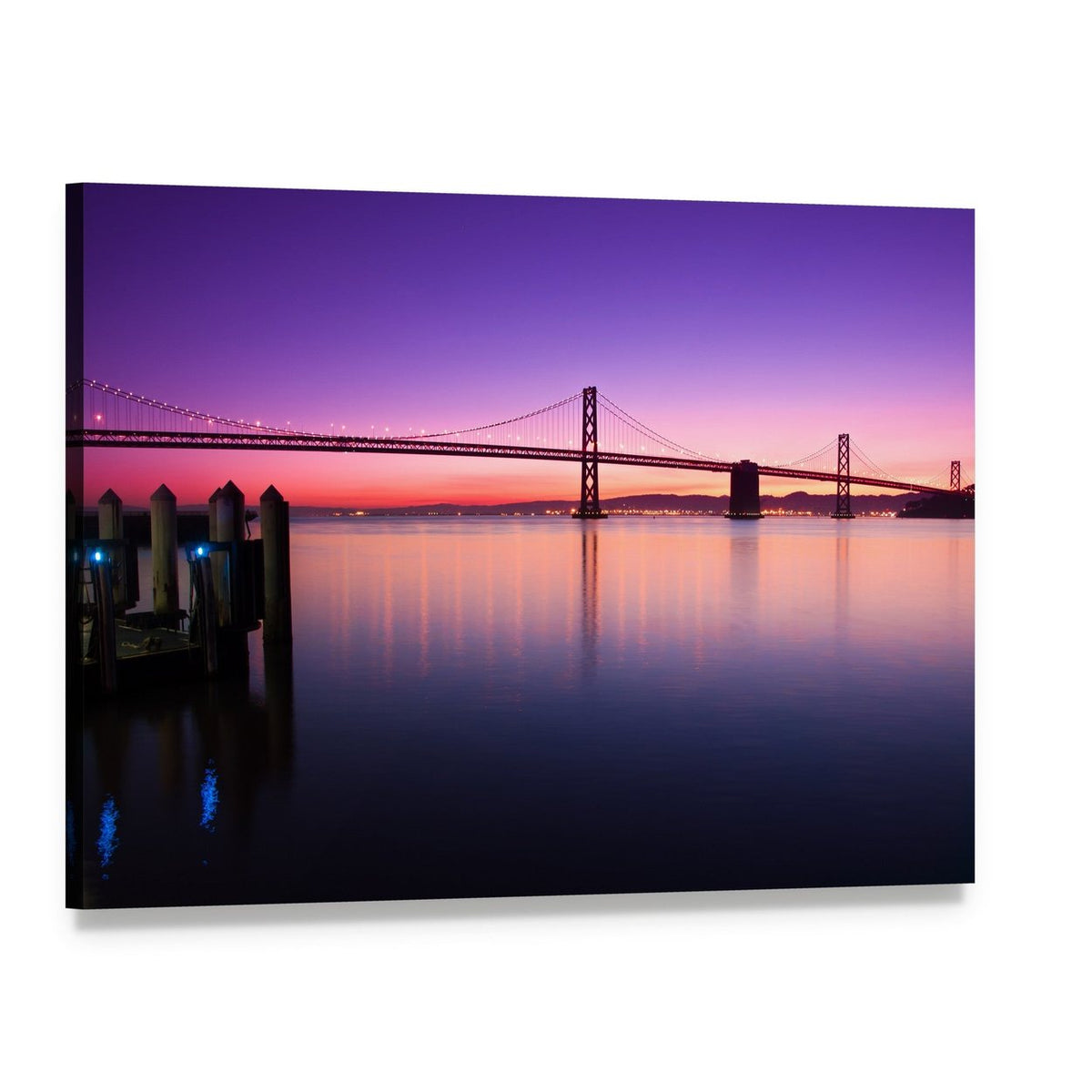 Bay Bridge at Sunset Canvas Wall Art, single panel gallery wrapped canvas, angled product view