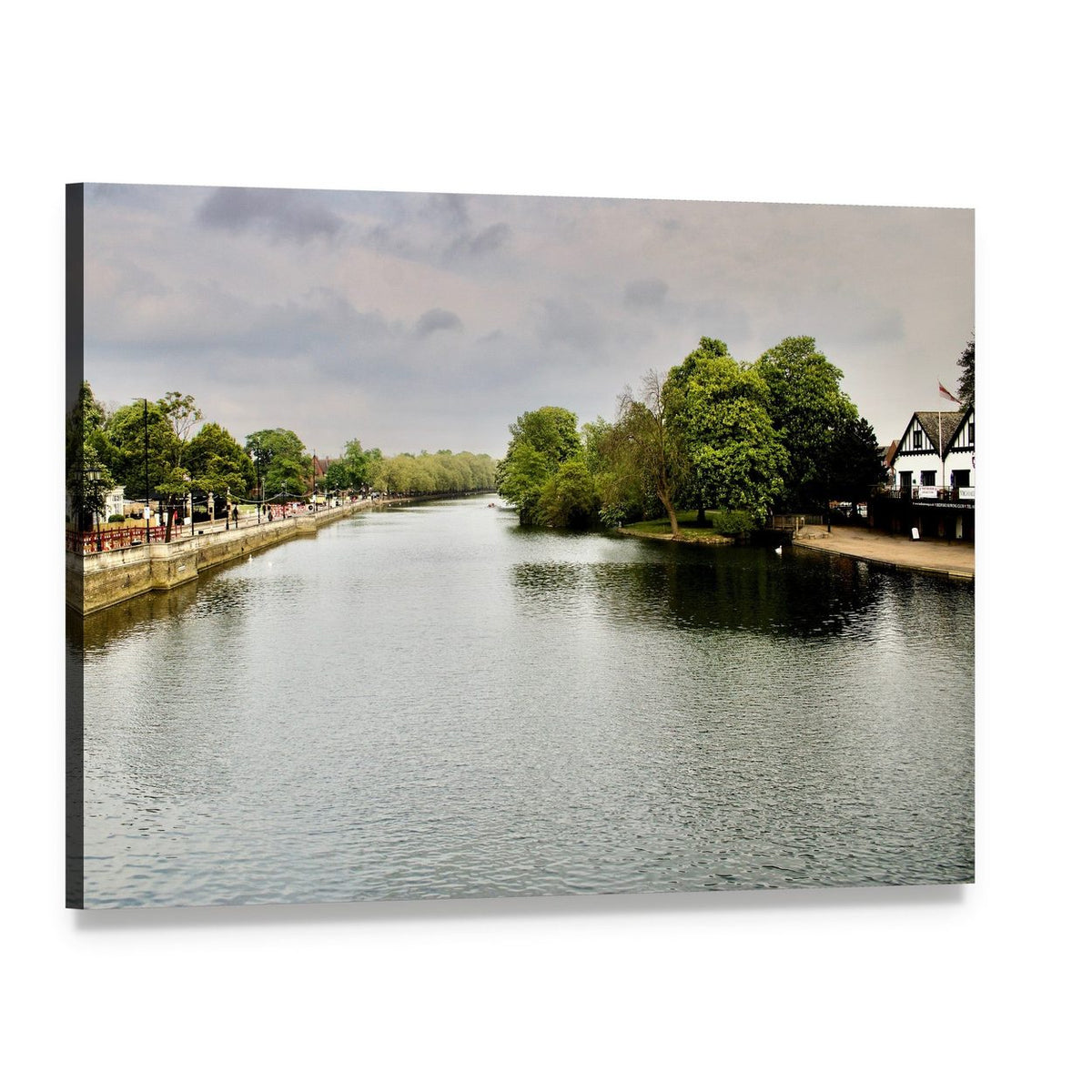 Riverside Path with Walkers Canvas Wall Art, single panel gallery wrapped canvas, angled product view
