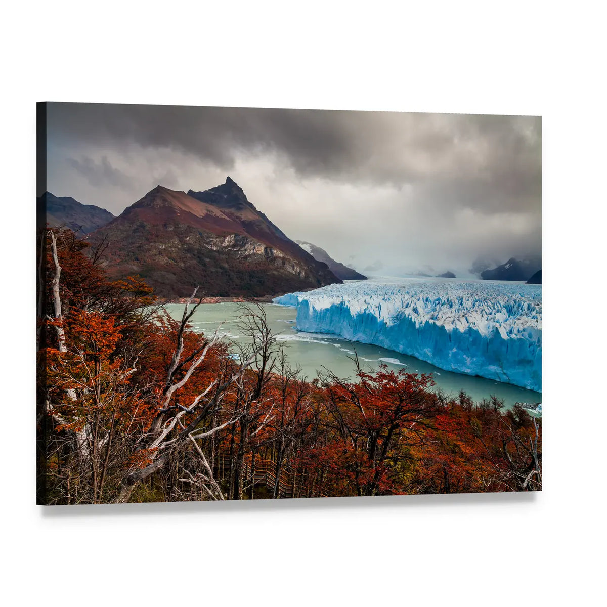 Perito Moreno Glacier in Autumn Canvas Wall Art, single panel gallery wrapped canvas, angled product view