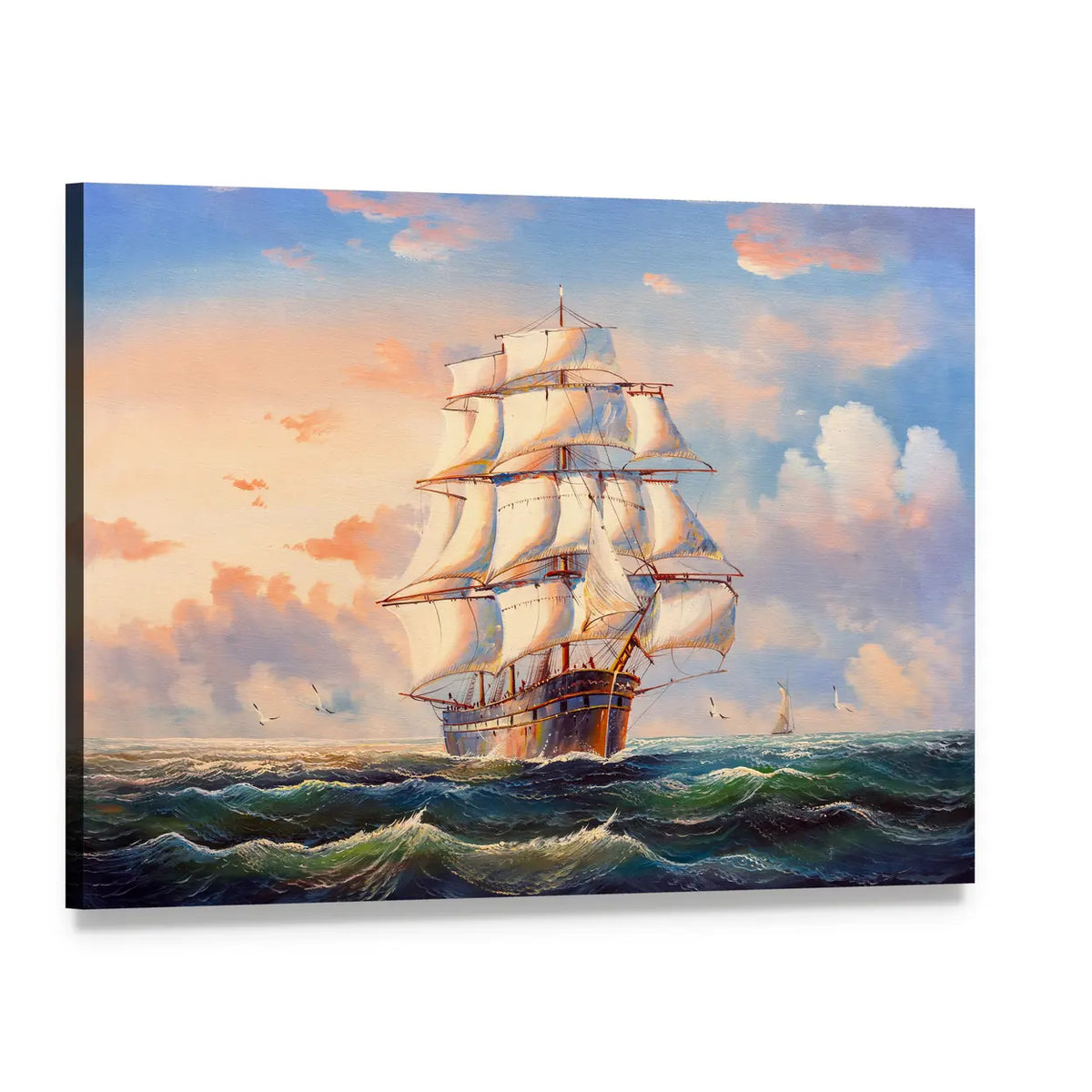 Sailing Ship in Choppy Seas Canvas Wall Art, single panel gallery wrapped canvas, angled product view