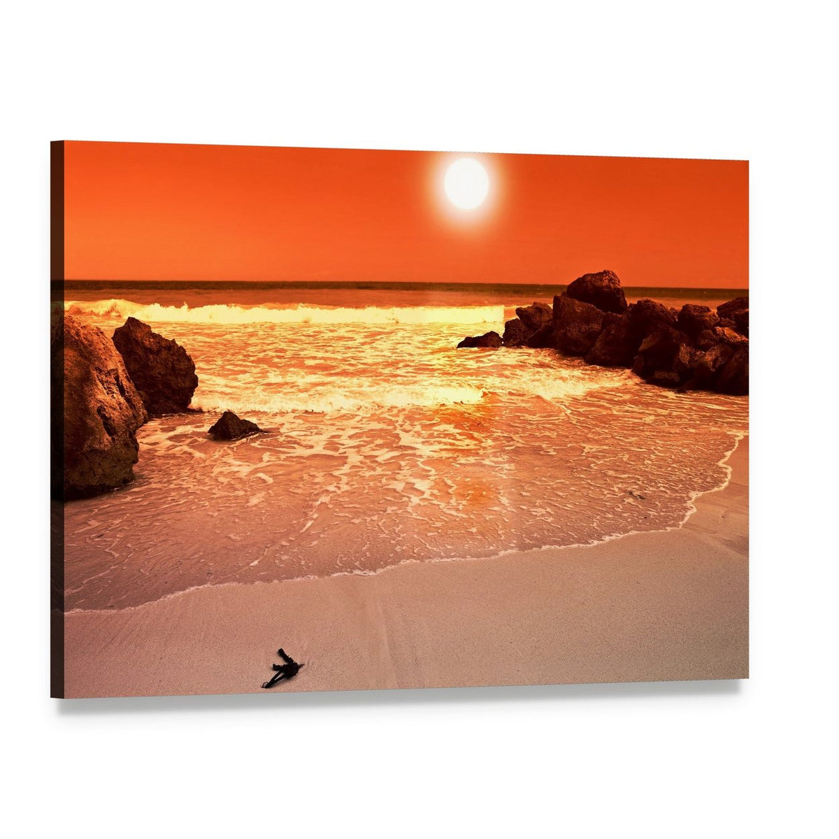 Sunset Beach with Turtle Canvas Wall Art, single panel gallery wrapped canvas, angled product view